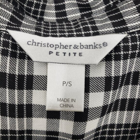 3/$25 Christopher & Banks Plaid Button Down Shirt Top SP Long Sleeve White Black - Picture 7 of 8